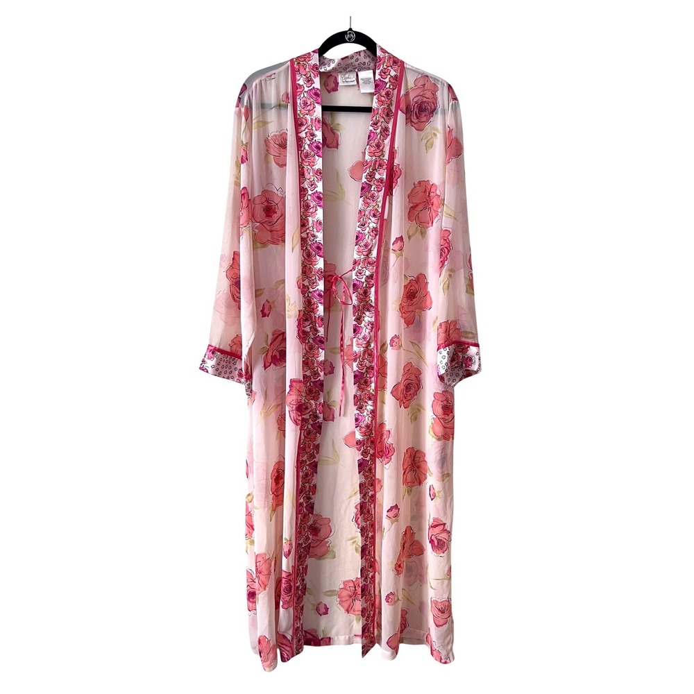 Sophia by delicates Vintage Women's Pink Floral Sheer Kimono Robe Medium NWOT
